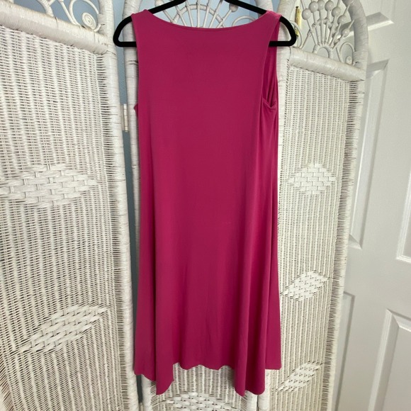 Eileen Fisher Cranberry Jersey Midi Dress Soft Draped Sleeveless Travel Knit - Picture 2 of 8